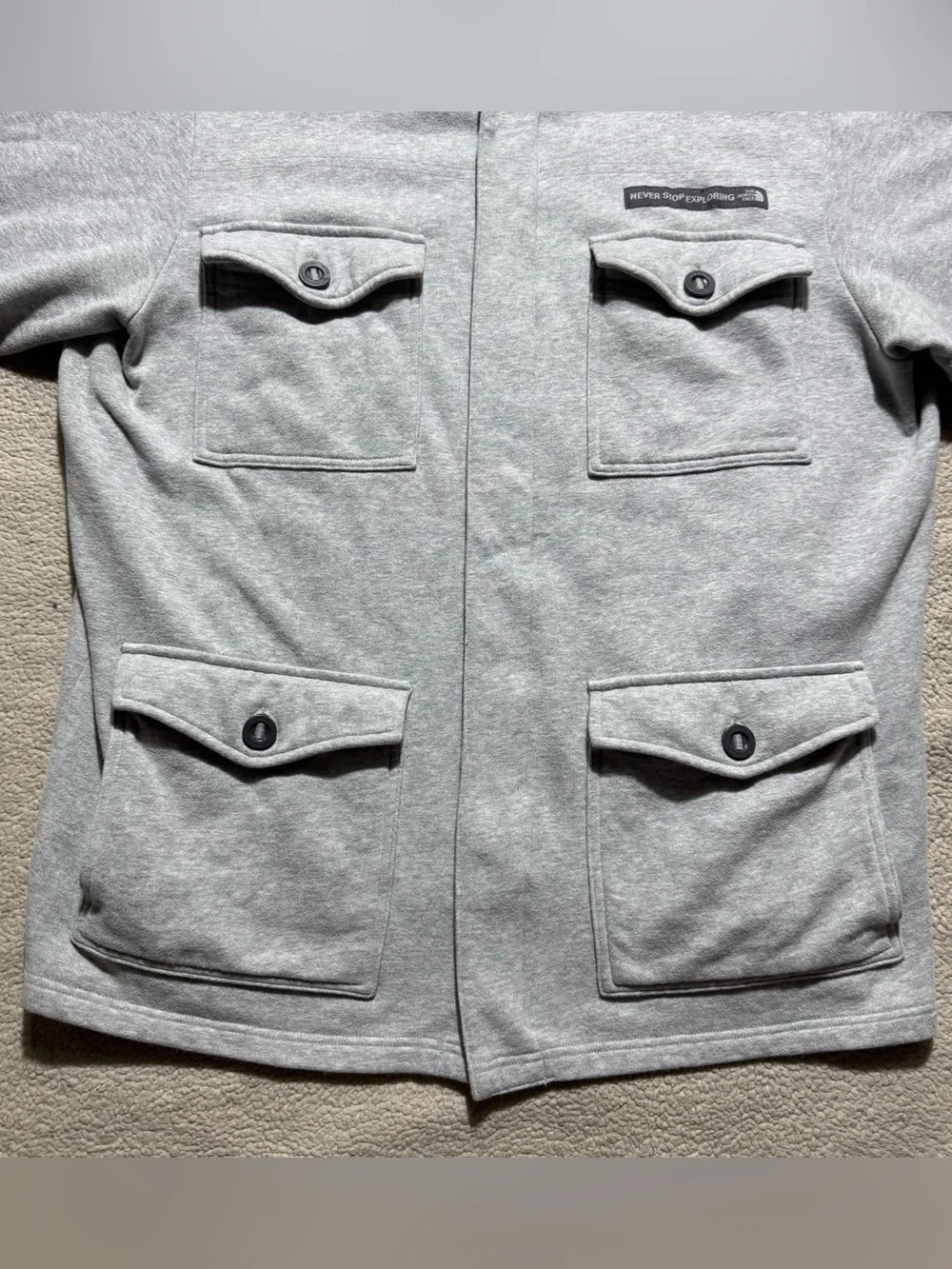 The North Face Jacket Mens XL Gray Full Zip Snap Buttons Fleece Lined Pockets